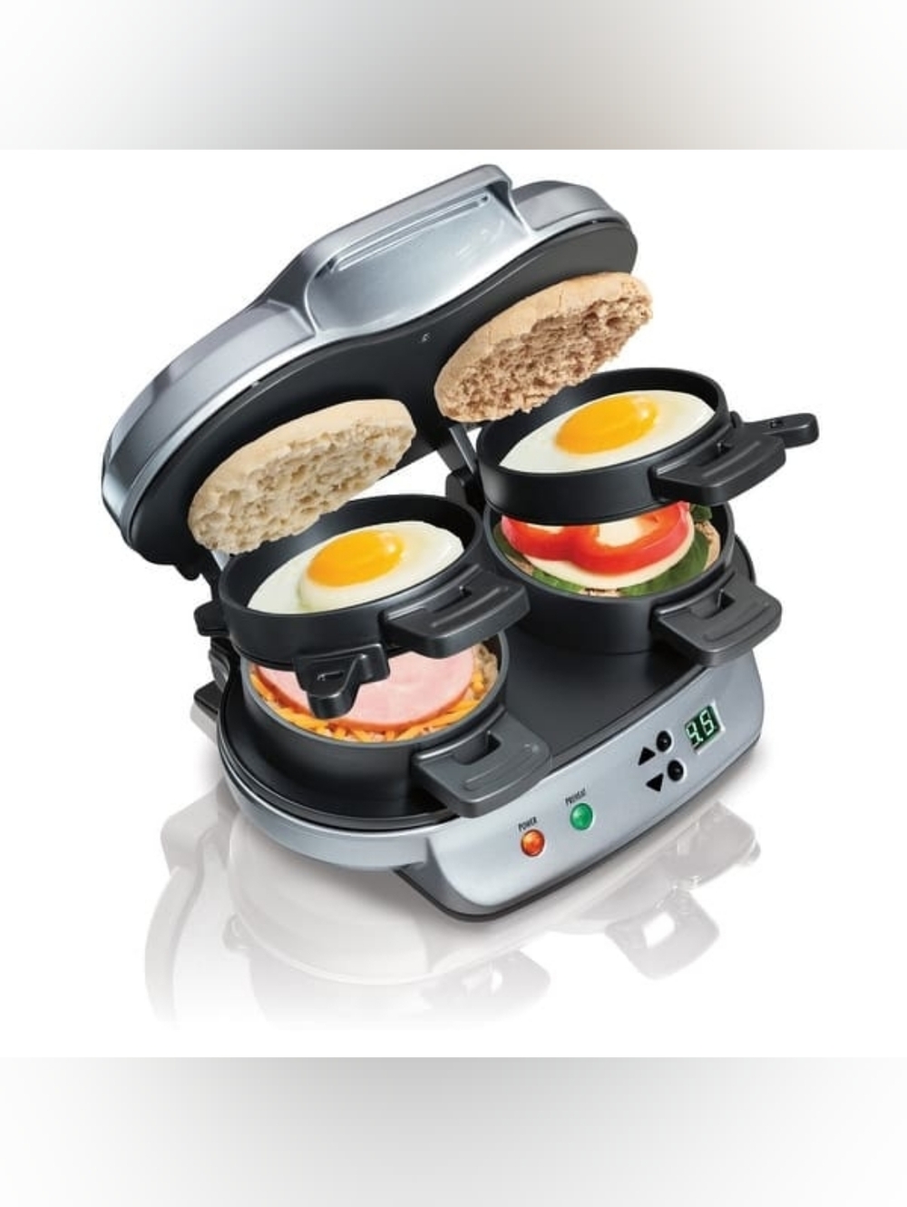 Hamilton Beach Dual Breakfast Sandwich Maker with Timer, Silver
